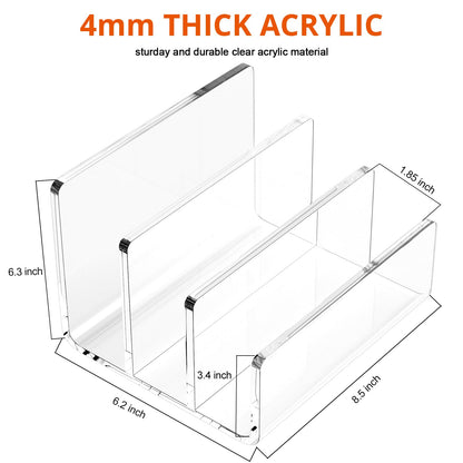 Richboom Acrylic File Sorter, 8.5"x6.3"x6.2", Upright File Organizer for Desk, Mail Organizer Countertop, File Holder for Letter, Document, Notebook, Clear, 3 Sections