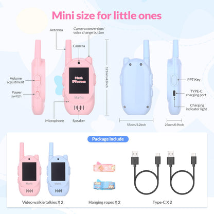 Mafiti Video Walkie Talkies for Kids 2 Pack Rechargeable 1000 Feets Long Range Toddler Toys Birthday Gifts for 3 4 5 6 7 8 Year Old Boys Girls (Blue+Pink)