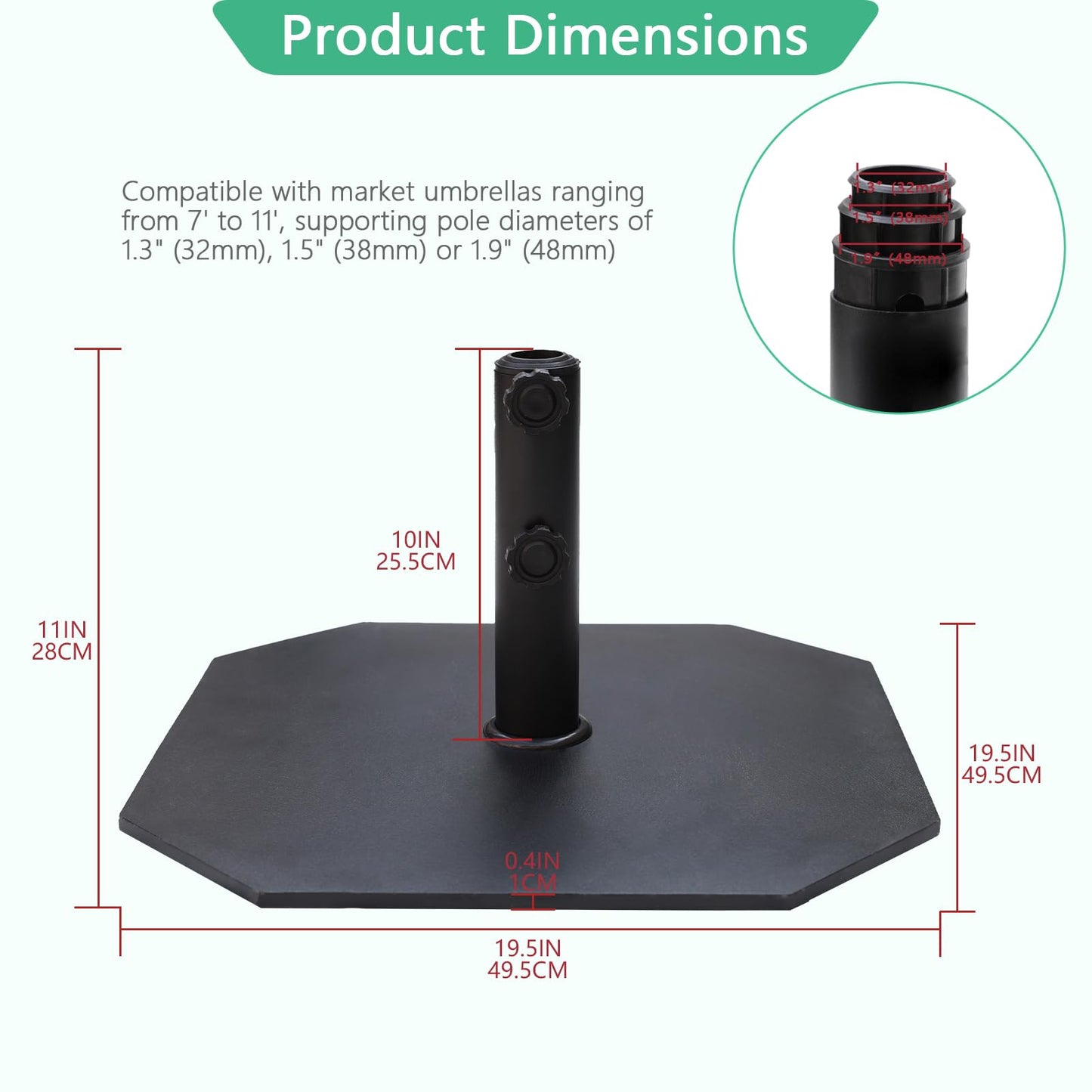 Helios&Hestia 40lbs Square Heavy Duty Outdoor Patio Umbrella Base, Steel Plate Stand Weight with 4 Non-Slip Pads, Fits 7 to 11ft Market Umbrellas, Black