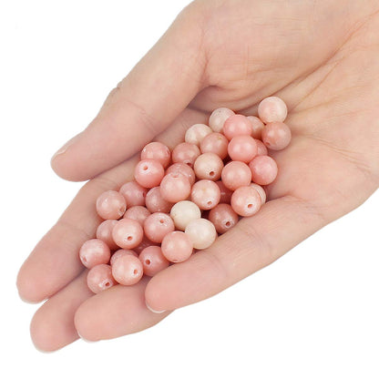 70PCS Natural 8MM Healing Gemstone, Peruvian Pink Opal Energy Stone Round Loose Beads, Semi-Precious Crystal Beads with Free Elastic String for Jewelry Making DIY