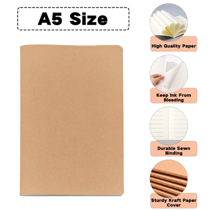 TAZQINCO 10 Packs A5 Lined Kraft Notebooks Bulk, 80GSM Thick Paper 36 Sheets 72 Pages (Upgraded From 30 Sheets 60 Pages), 8.15x5.5in Size, Journaling Notebooks, Kraft Soft Cover Composition Notepad, Ruled Subject Notebooks, Travel Diary, Journals Memo, Fo