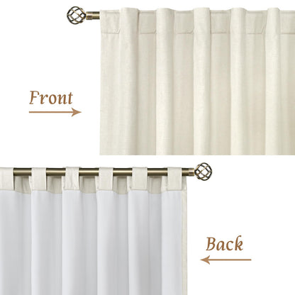 LAMIT 100% Blackout Natural Polyester Curtains, 63 Inches Linen Textured Thermal Bedroom Curtains Back Tab and Rod Pocket Neutral Panels with White Liner for Farmhouse, 2 Panels, 52 x 63 Inch, Ivory