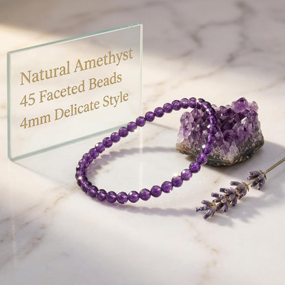Angelstones Natural Amethyst Gemstone Stretch Bracelet, 4mm Faceted Round Beads, Crystal Healing for Women