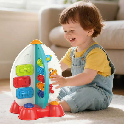 Zcpotizi Space Rocket Sensory Toy for Toddlers 1-3, Space-Themed Fine Motor Activity Toy with Music, Bead Maze, Gears, Lights & Songs, Baby Learning Toy, 1st Birthday Gift for Boys Girls 18M+