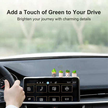 Mini Plants for Car Dashboard Decor – Unbreakable Resin Cute Car Accessories Gift for Women, Mini Planter Pots for Rearview Mirror, Center Screen & Air Vent (4-Pack)