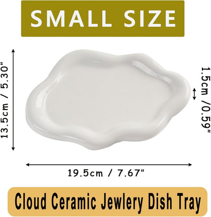 BESSKON Small Jewelry Dish for Women, Gifts for Mom, Ceramic Jewlery Tray Ring Holder, Vanity Ring Dish Cute Cloud Tray, Nightstand Decor Trinket Bowl for Earrings, Perfume, Keys, White Jewelry Plate