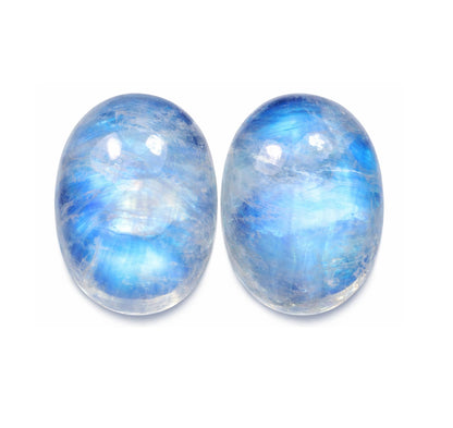 Myhealingworld Oval Shape Blue Fire Rainbow Moonstone AAA Quality Natural Calibrated 12x16mm Cabochon Loose Gemstone 2 pcs box.