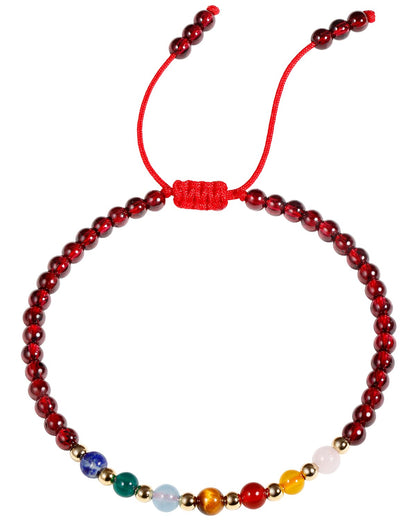 Jewever 7 Chakra Bracelets for Women Real Stone Lucky Rope Crystal Bead Bracelet Crystals and Healing Stones Jewelry Birthday Gifts (Garnet)