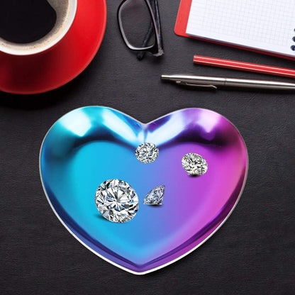 Stainless Steel Jewelry Tray, Heart Shaped Trinket Dish for Rings Earrings Necklaces Bracelet Watch Keys, Plate Tea Tray Fruit Tray Cosmetics Jewelry Organizer Box(Colorful)
