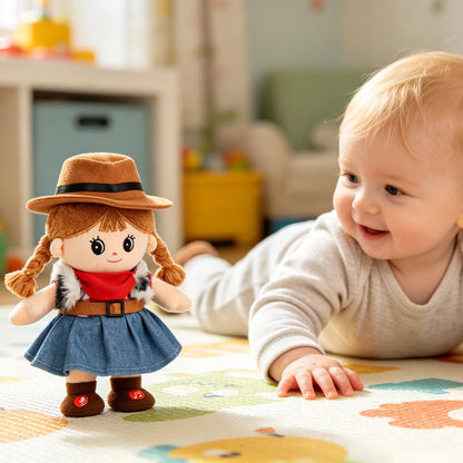 Hopearl Talking Singing Cowgirl Repeats What You Say Girl Walking Doll Electric Interactive Animated Toy Speaking Plush Buddy Gifts for Toddlers, 8''