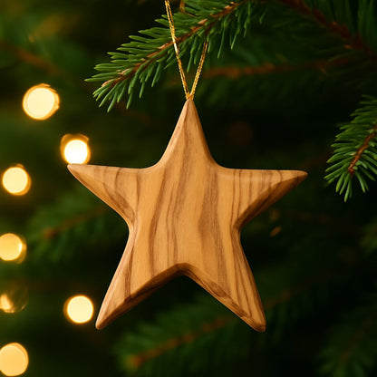 Handcrafted Olive Wood Star Ornament - Unique 2.56”x2.76” Eco-Friendly Christmas Tree Decor, Authentic Mediterranean Craft, Sustainable Holiday Decoration, Perfect Eco Gift for Christmas