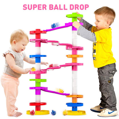 WEofferwhatYOUwant Super Ball Drop – Montessori 26-Piece Giant Marble Run for Toddlers 10M+ Extra Tall STEM Tower with Large Balls Windy Ramps & Double Bridges Expandable Durable & Educational Toy Set