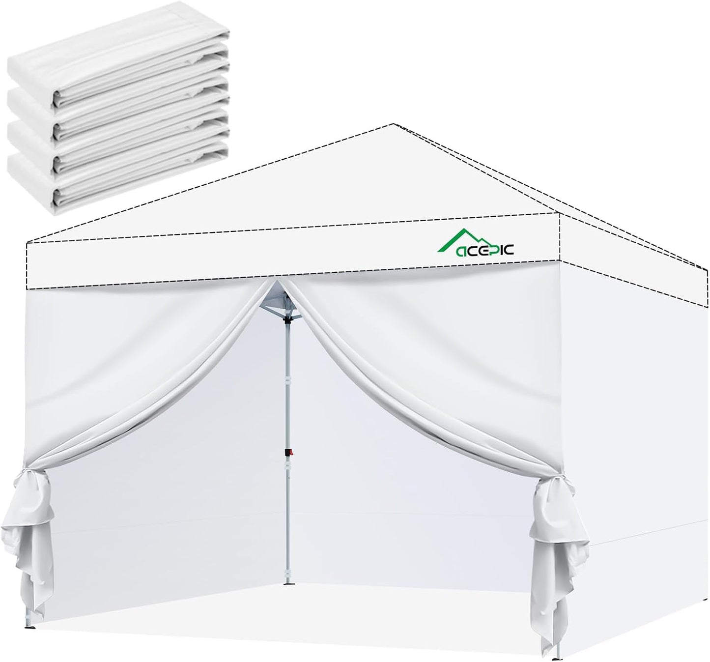Acepic 10x10ft Canopy Sidewalls with Door for Pop Up Canopy Frame,Waterproof UV Protection Material for Outdoor Events, Courtyard, Vendor Booths(White, 4PCS Sidewalls Only, Canopy Tent NOT Included)