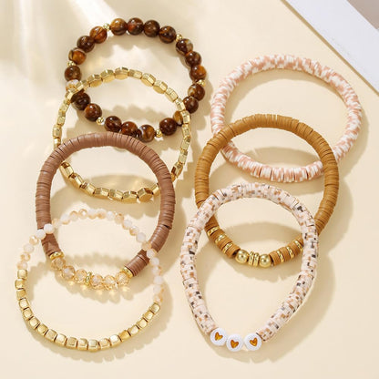 YEOSMINE Boho Heishi Clay Beaded Stretch Bracelets Stack For Women, Preppy Teens Friendship Gold Bracelets Cute Beach Surfer Accessories Bulk Set Trendy Fashion Jewelry