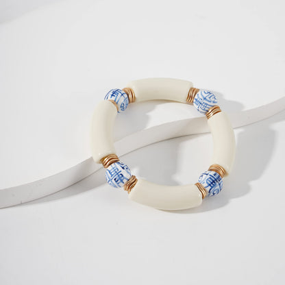 Sajidos Bamboo Tube Bangle Bracelets for Women Stacking Chunky Colorful Acrylic Beads Stretch Bracelets Friendship Summer Beach Bracelet Jewelry (A-Ivory)