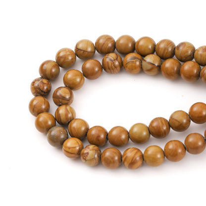 10mm 38pcs DIY Natural Woodgrain Jasper Stone Beads Round Healing Crystal Gemstone Loose Beads for Jewelry Making Handmade Bracelet Necklace