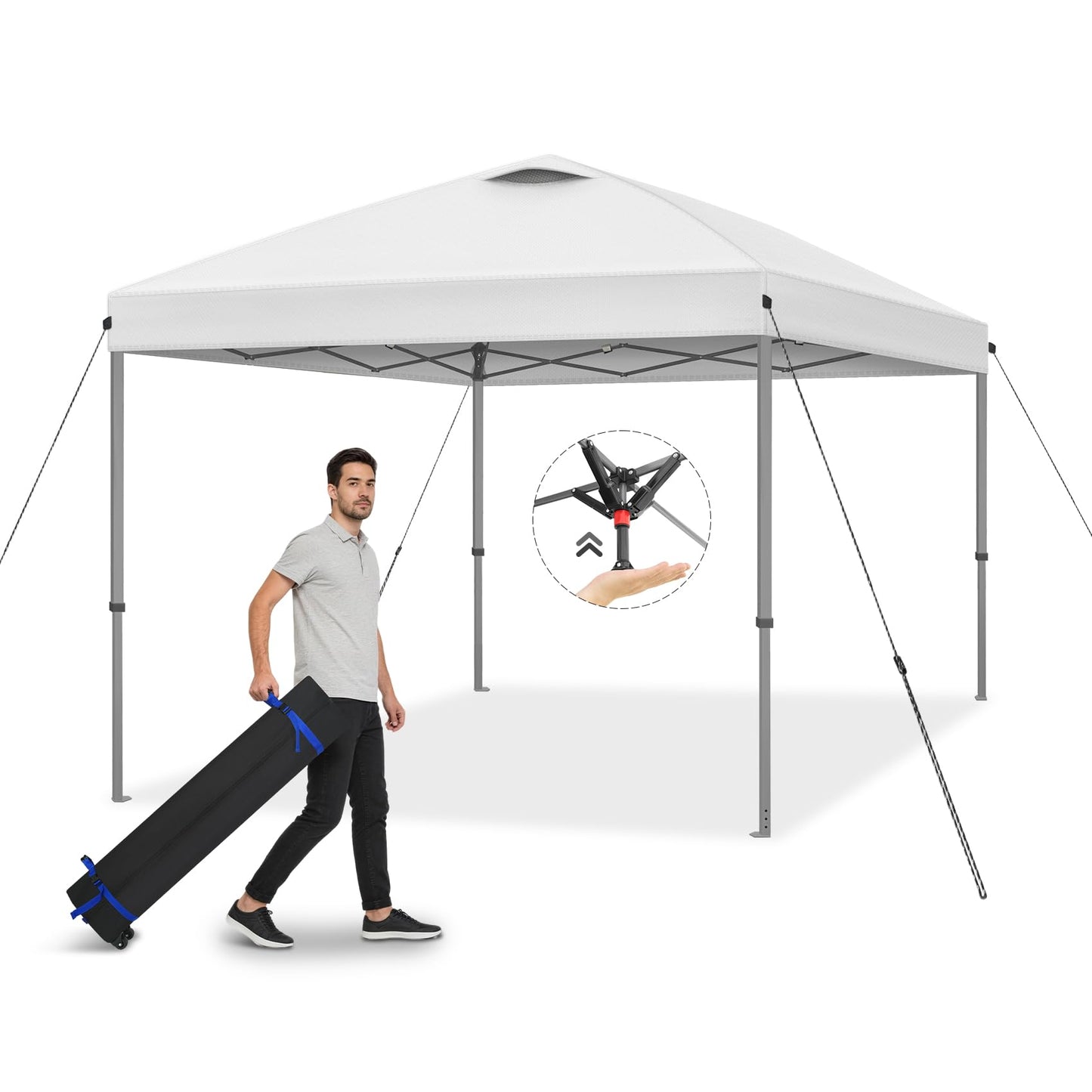 Explore Land 10x10ft Pop Up Canopy with One Push Setup Heavy Duty Outdoor Sun Shade Tent for Beach,Camping,Events,Parties(White)
