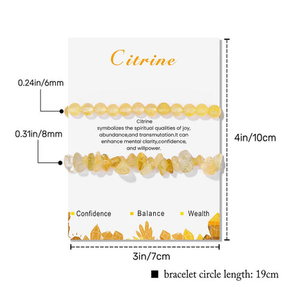 Lit Wall 2Pcs Citrine Bracelet for Women Real Crystal Yellow Citrine Bracelet Natural Stone Bracelet Citrine Crystal Bracelet Stretch Gemstone Bracelets Citrine Jewelry for Women