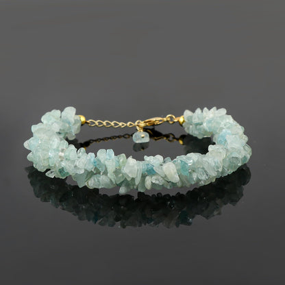 CRYSTALINES Natural Aquamarine Gemstone Twisted Strand Bracelet, Polished Uncut Nuggets Rough Beads, Handmade Boho Jewelry, Healing Crystals, Gold Plated, March Birthstone, Christmas Gift for Women