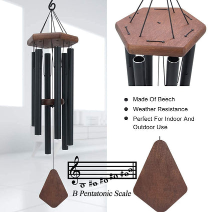 Wind Chimes for Outside, 30" Black Aluminium Wind Chime with Wind Catcher, Outdoor Garden Patio Decoration Windchimes, Classic Zen Gift for Men and Women