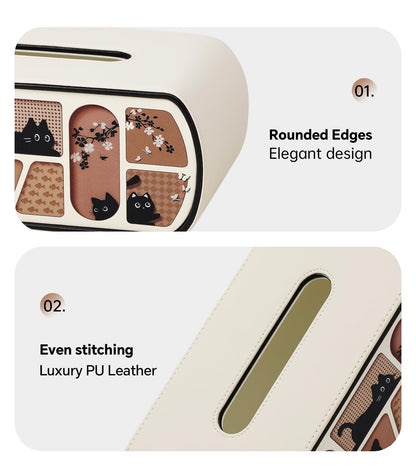 MEIBOOCH Cat-Themed Tissue Box Cover with Curved Edge, Rectangle Tissue Box Holder for up to 4 Inches High Boxes (Beige)