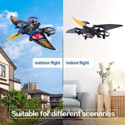 Dinosaur Remote Control Drone, 2.4G EPP Foam RC Pterodactyl Hobby RC Airplanes with 6-Axis Gyro, One Key Takeoff Landing, Stunt Roll & 360 Flip, Fighter Jet Toy Christmas Birthday Gift for Boys Girls