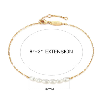 MEVECCO Women Gold Anklet Boho Delicate Handmade 18k Gold Plated Dainty Beach Pearl Foot Chain Ankle Bracelet Adjustable Wafer Anklet for Women ANK-Pearl
