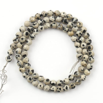 Song Xi 120pcs 3mm Natural Dalmatian Gemstone Beads Faceted Round Loose Stone Beads for Jewelry Making (1 Strand)