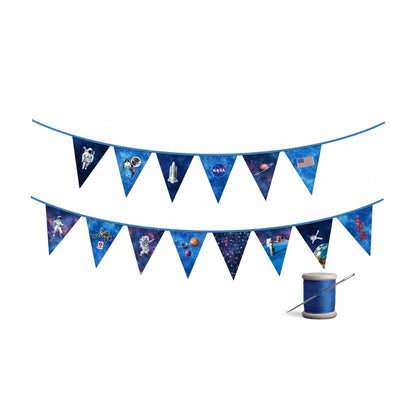NASA DIY Canvas Bunting Kit – Space-Themed Fabric Craft Project for Home Décor – Includes 24" x 43" Blue Canvas Panel, Navy Backing & Binding – Makes 11ft Handmade Banner
