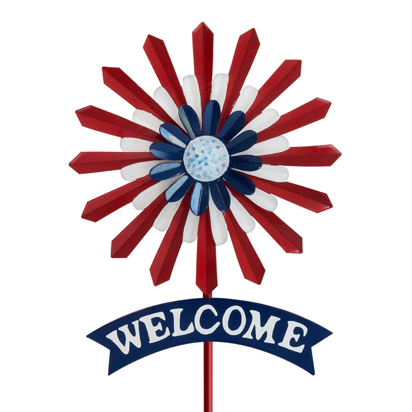 A ANLEOLIFE Decorative Garden Stakes for Outside, Metal Garden Decor Rustic American Flag and Welcome Sign, Yard Stakes Indoor & Outdoor Patio Lawn