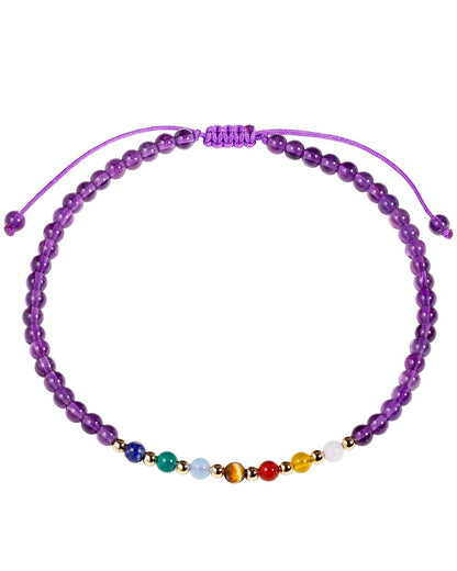 Jewever 7 Chakra Ankle Bracelets for Women Beach Foot Healing Crystals Lava Rock Essential Oils Diffuser Worry Stone Energy Balancing Meditation Yoga gifts (Amethyst)