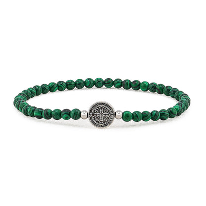 Lameybrt Evil Eye Bracelet 4 mm Natural Stretch Adjustable Beaded Bracelets for Men (C08 Malachite, One Size)