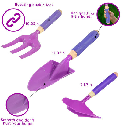 Qtioucp 16Pcs Kids Gardening Tools Outdoor Toys Set Backyard Play with 93 PCS DIY Flower Garden Building Preschool Activities (Purple)