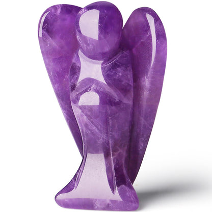 QINJIEJIE Amethyst Crystal Angel Crystals Healing Stones Guardian Angel Statue Pocket Gemstone Stocking Stuffers Purple Decor Polished Cute Carved Angel Figurine Spiritual Purple Gifts for Women Men
