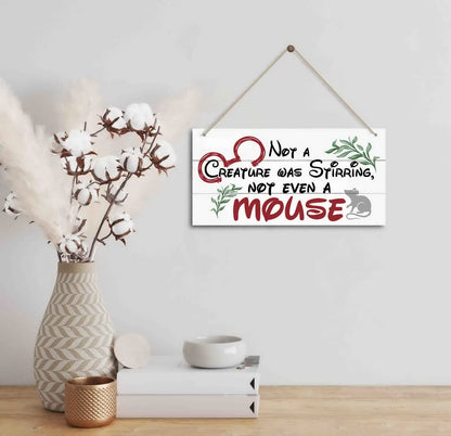 Christmas Door Sign Decor, Not a Creature was Stirring, not Even a Mouse, Winter Seasonal Christmas Wall Art Hanging Wooden Sign Merry Xmas Holiday Decorations for Home Outside Indoor