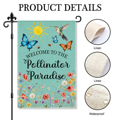 JQYCJTR Welcome To The Pollinator Paradise Garden Flag Double Sided Yard Outdoor Decoration 12x18 Inch, Birds And Plants Welcome Yard Garden Flag, Gardener's Lover Porch Decoration Banner