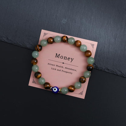 DLYFNVEV Money Attraction Bracelet Wealth Luck Fengshui Green Aventurine Tigers Eye Evil Protection Beaded Healing Crystal Natural Stone Jewelry Gifts For Men