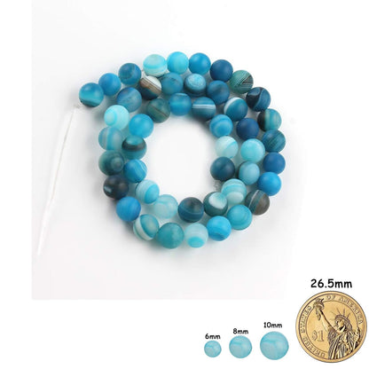 Yochus 60pcs Peacock Blue Dull Polish Matte Striated Agates Beads，6mm Healing Power Natural Stone Round Loose Beads for Jewelry Making Earring Necklace DIY Crafts