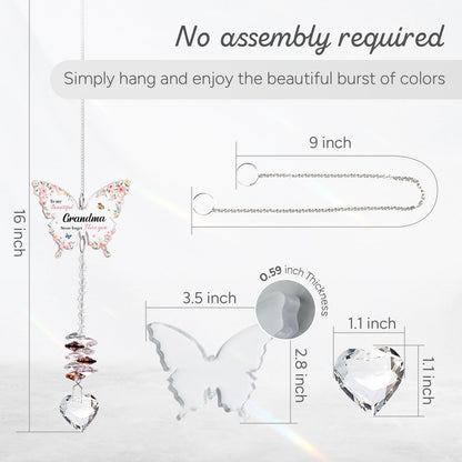 Gifts for Grandma for Mothers Day, Grandma Birthday Gifts, Grandma, Gift for Grandmother Crystal Suncatcher, to My Grandma's Present Hanging Butterfly Crystal Suncatcher Ornament