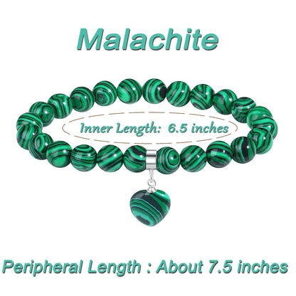 MAIBAOTA Malachite Bracelet for Women, 8 mm Beaded Bracelet, Mothers Day Crystal Gifts for Mom, Crystal Gemstone Love Heart Bracelet Jewelry Gifts for Birthday Valentine's Day Anniversary