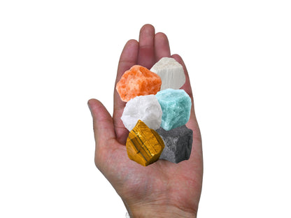 Amazing Gemstone Crystals for Children, Set of 6 Tiger Eye, Aquamarine, Snow Quartz, Hematite, Scolecite and Sunstone Healing Crystals and Stones