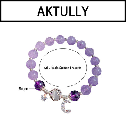 Aktully Crystal Healing Bracelets for Women Stars Moon Planet Bracelet Amethyst Healing Beaded Bracelets Lucky Energy Chakra Beads Bracelet for Women (Purple)