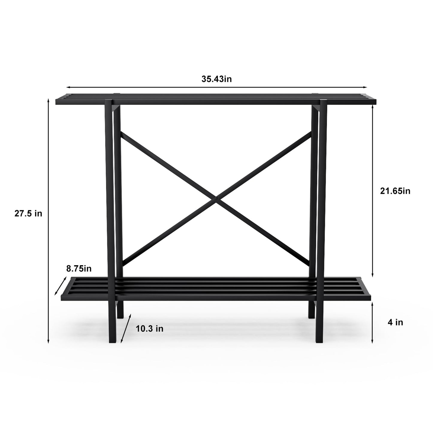 Zhongma 2 Tier Window Height Metal Sturdy Heavy Plant Stand, Narrow Plant Stand Indoor and Outdoor, L35.43 x W10.3 x H27.5 inch, 440 LBS Capacity & Heavy Duty Construction