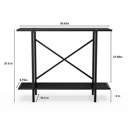 Zhongma 2 Tier Window Height Metal Sturdy Heavy Plant Stand, Narrow Plant Stand Indoor and Outdoor, L35.43 x W10.3 x H27.5 inch, 440 LBS Capacity & Heavy Duty Construction