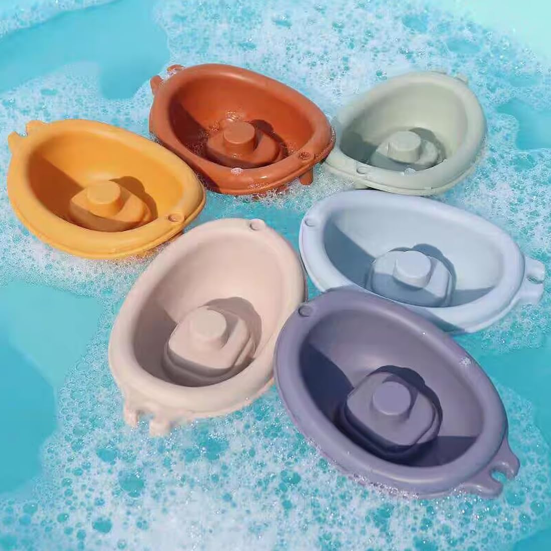Auvitaya Baby Bath Toy Stackable Infant Bathtub Toys Stacking Floating Boat Train with Animal Finger Puppets Bath Toy Silicone Hand Puppet Educational Beach Toys for Babies Toddlers Party Favors