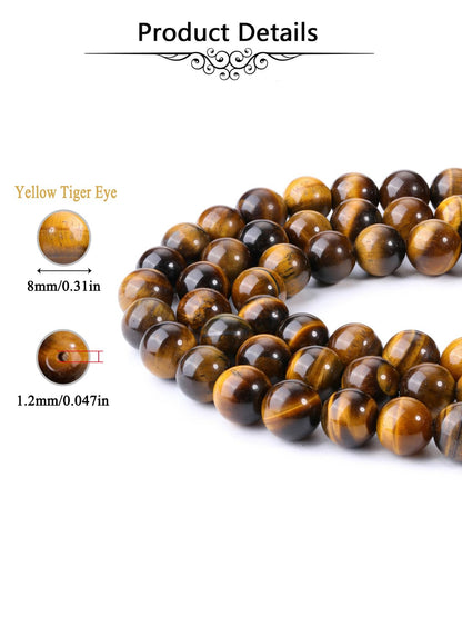 Jovivi 8mm Natural Tiger Eye Gemstone Beads for Jewelry Making,96pcs Energy Healing Crystals Polished Round Smooth Stone Beads,Genuine Real Stone Beads for Bracelet Necklace