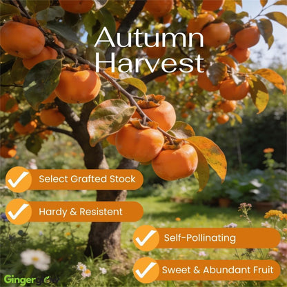 (No Ship to CA) 2 Persimmon Tree Live Bare Root Seedlings, 1-2ft Tall, Cold-Hardy Fruit Tree, Low Maintenance Choice for Home Gardening, Dormant Plant