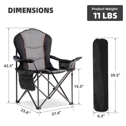 Foristrail Large Camping Chair with Side Table Heavy Duty 500LBS - Folding Outdoor Chair with Cooler Bag (Black & Gray, 1 PCS)