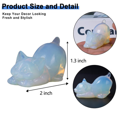 2 Inch White Opalite Cat Crystal Figurines, White Kitten Statues for Kitten Lovers and Collectibles, Cat Decor Fingurines for Home Desk Office, Carved Healing Crystal Reiki Animal Gifts for Women