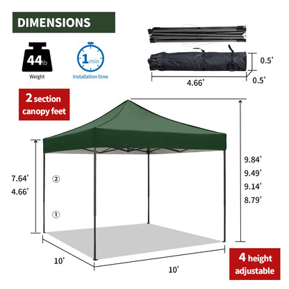 Pop up Canopy Tent with Awning Easy up Canopy with Wheel Bag Heavy Duty Waterproof Canopy Commercial Gazebo Tent for Outdoors Parties Vendors